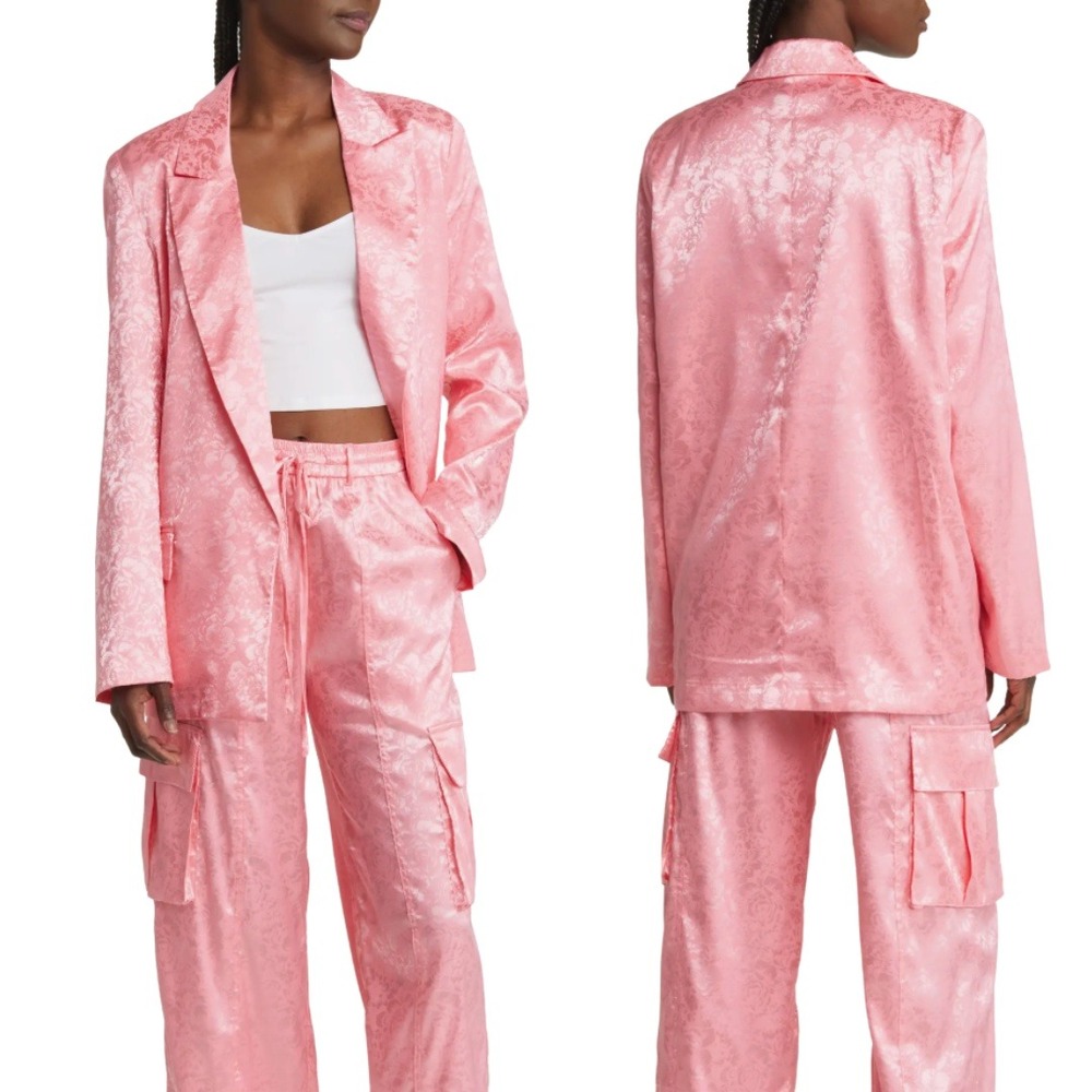 NWT‎ Dressed in Lala Blazer Pink Jacquard Floral Lucky Girl Blazer Jacket Size S